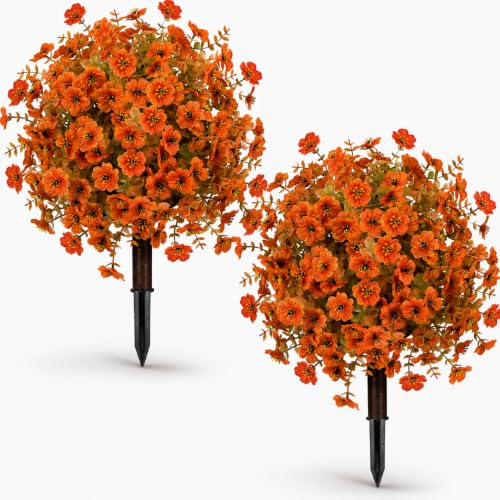 Autumn Flowers & Ground Spikes | 23.6"Artificial Boxwood Mums Topiary Ball