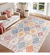 QDUIDU Moroccan Boho Floral Geometric Patchwork Washable 5x8 Large Area Rug | Vintage Distressed ...