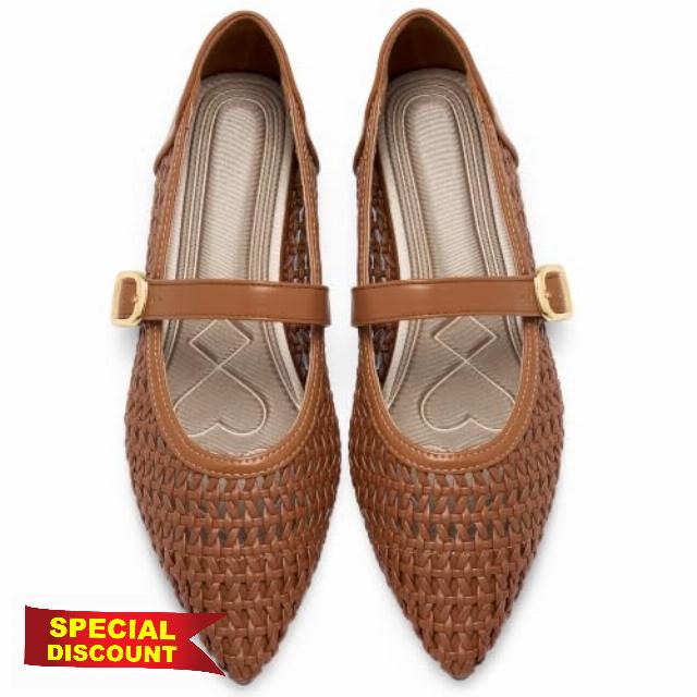 Ecetana Women's Mesh Mary Jane Ballet Flats Comfort Woven Pointed Toe Shoes                                                          Lightweight Breathable Fishnet Flats with Memory Foam Insole for All-Day Comfort Adjustable Strap Casual Daily Dress Shoes
