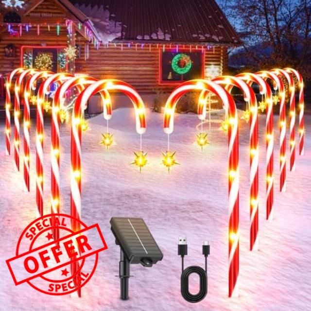 12 Pack Christmas Decorations Outdoor Solar Candy Cane Lights
