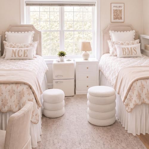 Creamy White White Vanity Stool with Removable Lid Support 330lbs Padded Seat Footrest Stool for College Dorm Bedroom Living Room