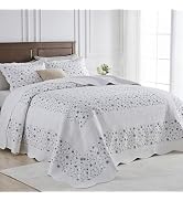 FineStichery King Quilt Bedspread 120"x120" - 100% Cotton Oversized Bedspreads, Lightweight Rever...