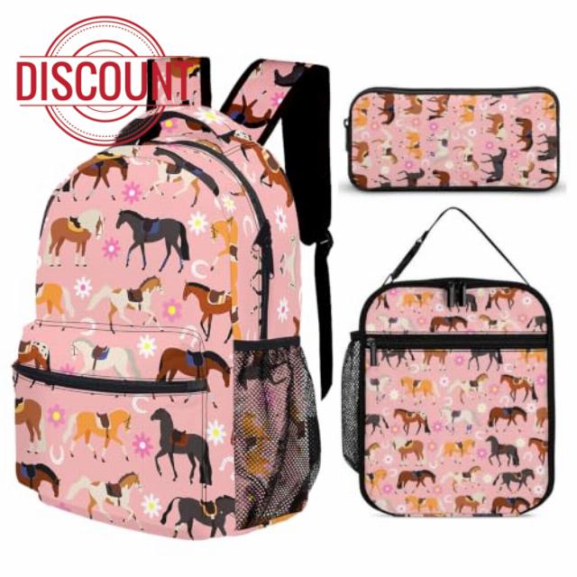 3PCS Flowers&Horse Backpack Set
