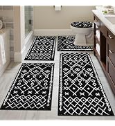 HEBE Bathroom Rugs Sets 5 Piece, Soft Absorbent Microfiber Bath Mat for Bathroom, Non Slip Washab...