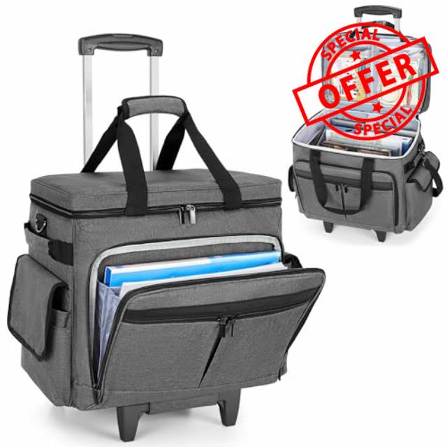 Trunab Rolling Teacher Bag with Expandable File Pocket Detachable Trolley                                                          Teacher Tote Bag with Wheels for up to 15.6 Inches Laptop (Patented Design)