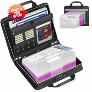 Tamfile Fireproof Binder Organizer with 20 Pack Colorful Plastic Pockets                                                          3 Ring Binder with Lock & Zipper