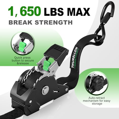 650lb Break Strength) - Auto Self Retracting Tie Down Straps for Truck