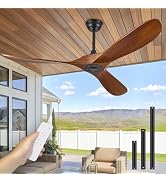 Obabala 70" Outdoor Ceiling Fan with Light and Remote, Solid Wood 3-Blade Ceiling Fan with DC Mot...