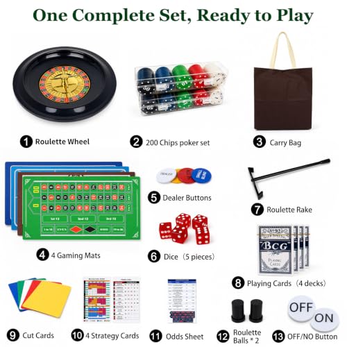 4 in 1 Tabletop Casino Game Set with Roulette Wheel