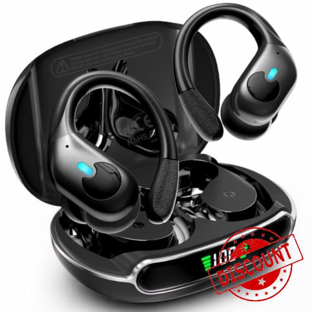 Active Noise Cancelling Ear Buds Wireless Earbuds 90H Playtime Bluetooth Headphones Stereo Bass Over-Ear Hooks Earphones with Power Display Case IPX7 Waterproof Headset for Workout/Running