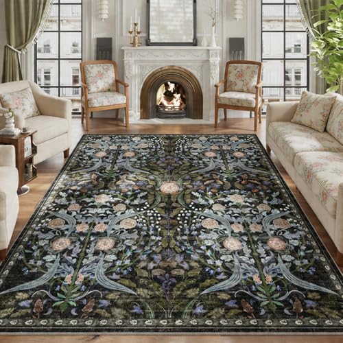Non-Slip&Non-Shedding Large Soft Boho Floral Vintage Accent Print Carpet for Bedroom Dorm Dining Room Farmhouse Nursery Playroom Home Office