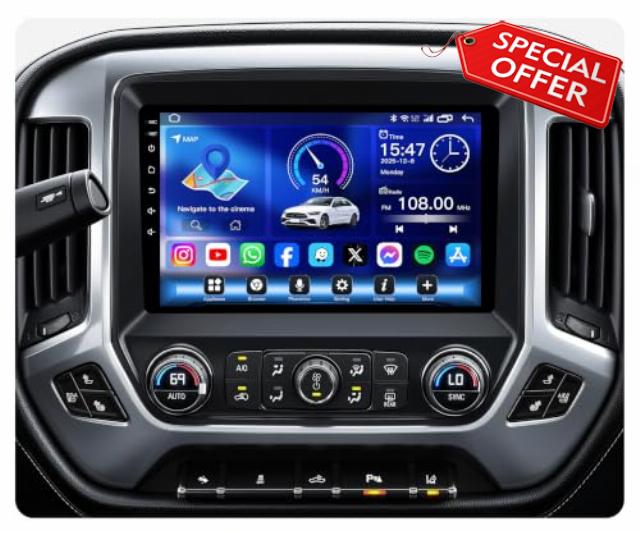 10.2" QLED Android 15 Upgrade Car Radio for Chevy Silverado GMC Sierra 2014 2015-2018: 1280 * 800P HD Touch Screen