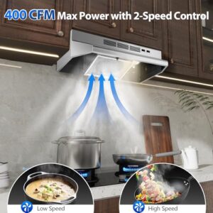 400 CFM Stainless Steel Convertible Vent Hood with 2 Speed Exhaust Fan and Rocker Switch Control