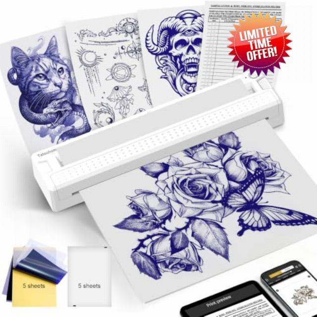 Thermal Tattoo Stencil Printer Machine Bluetooth Portable Wireless                                                          2-IN-1 Tattoo Transfer Printer for Stencils & Paperwork