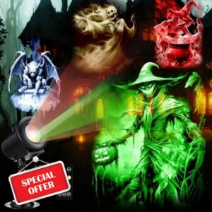 12 in 1 Halloween Projector Lights Outdoor 2026 Upgrade 3D Dynamic Window Indoor Decorations Skull Ghost Bats Witch Scary HD Patterns