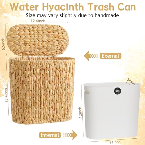 Narrow Natural Water Hyacinth Waste Basket with Removable Liner