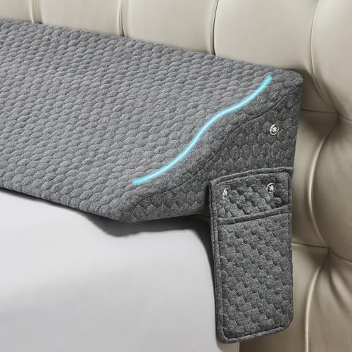 Wedge Pillow Headboard with Side Pockets and Wave Contour