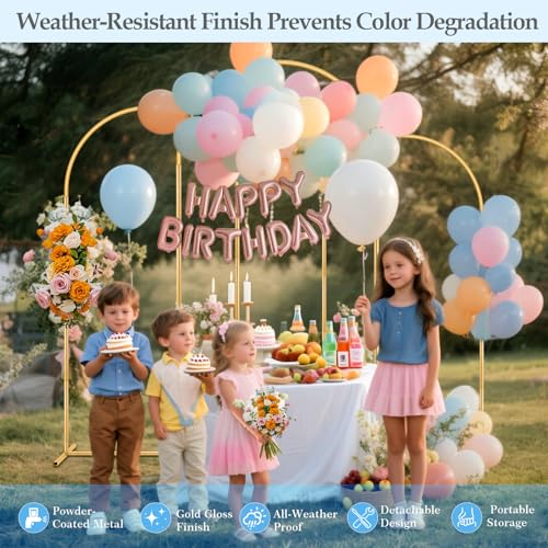 4FT Balloon Arch Stand Kit with Base Set of 3 | Gold Metal Wedding Backdrop Arch Stand for Baby Shower Birthday Party Event Background Decoration Garden Floral Deco