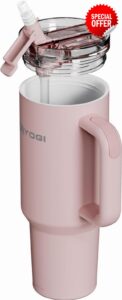 YOGI 40oz Tumbler with Straw - Peony Pink | Ceramic lined