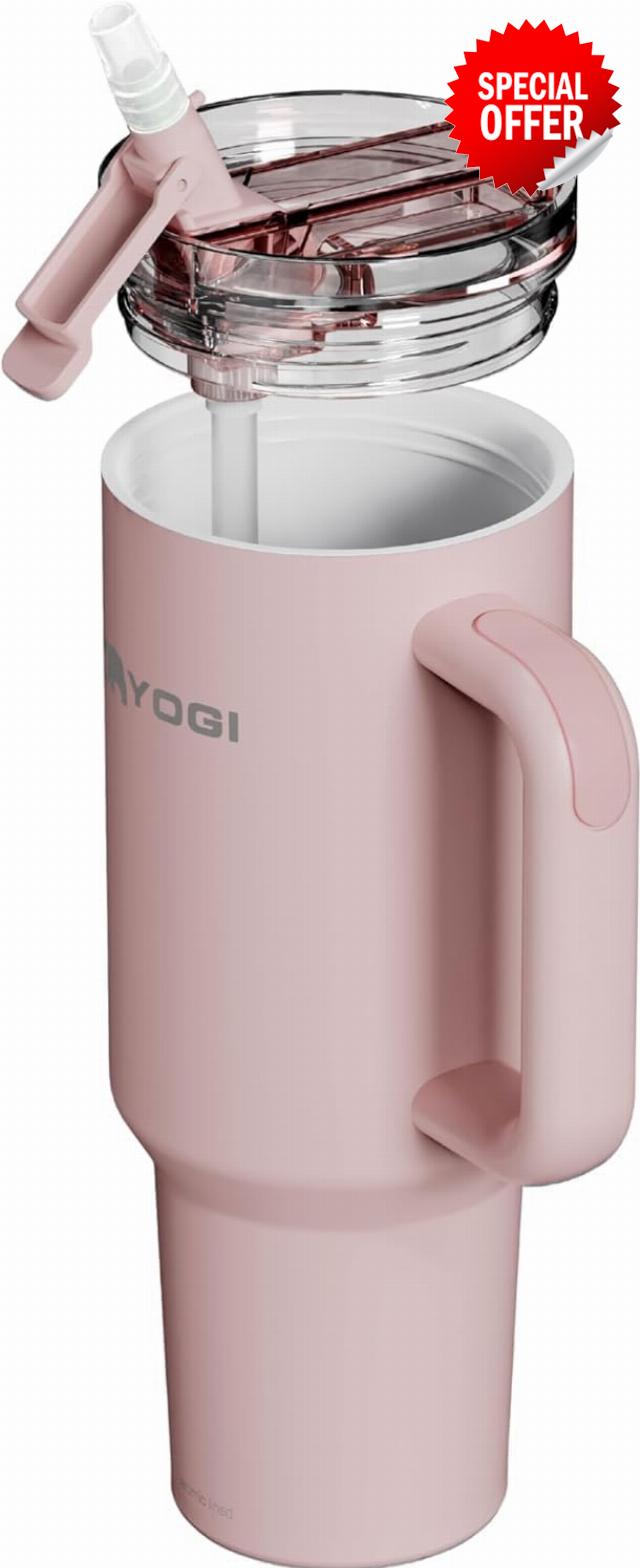 YOGI 40oz Tumbler with Straw - Peony Pink | Ceramic lined