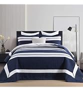 FineStichery 100% Cotton Oversized King Bedspread, 128x120 Extra Wide Quilt Set, Farmhouse Stripe...