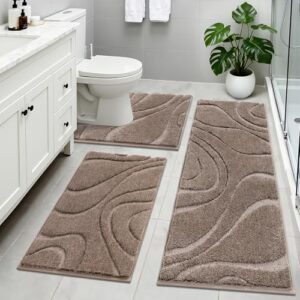 Non Slip Washable Absorbent Bath Mat Set | Soft Microfiber Bathroom Mat with Runner Set