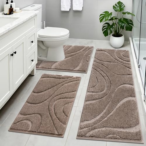 Non Slip Washable Absorbent Bath Mat Set | Soft Microfiber Bathroom Mat with Runner Set