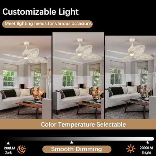 Indoor Palm Leaf Ceiling Fans with Lights for Living Room Bedroom Patios