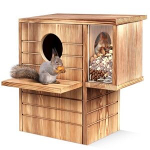 2-in-1 Weatherproof Pine Wooden Large Squirrel Nesting Box with Predator Guard & Easy Assembly