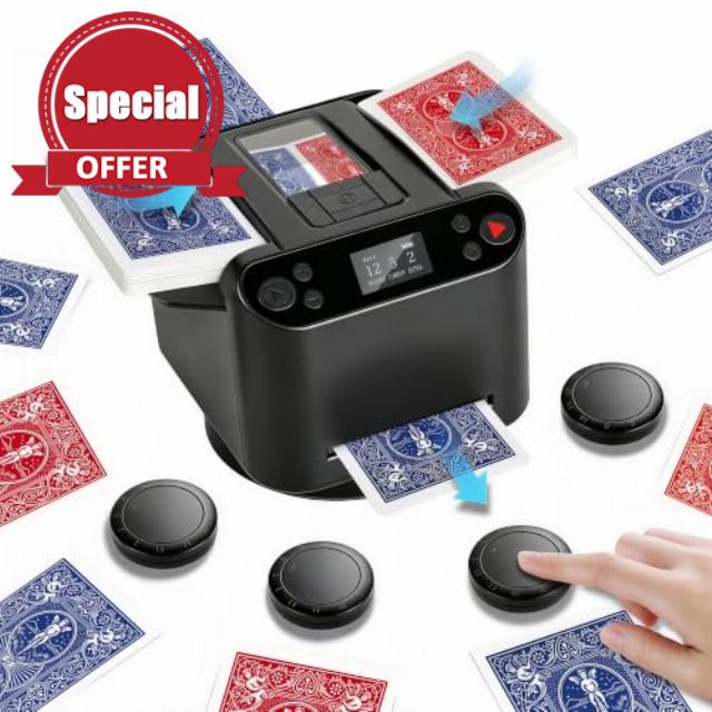 MAX6 Automatic Card Shuffler and Dealer Machine Rechargeable 2-in-1 with 4 Remotes For 1-2 Deck Supports 1-12 Players Built-in Gameplays-180°/360° Rotating for Poker