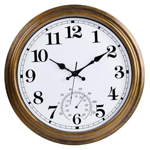 Bronze | Indoor/Outdoor Wall Clock with Thermometer