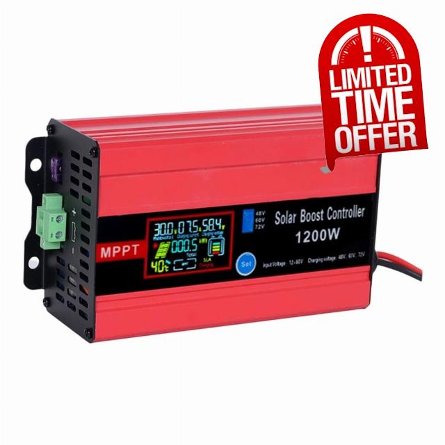 1200W MPPT Solar Boost Controller 30A 12-60V Input to 48/60/72V 15A Output                                                          LCD Display Solar Charge Controller for Lithium/Lead Acid Battery for Golf Car/Solar Systems/Marine