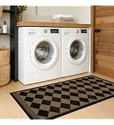 2x3 Elegant Farmhouse Checkered Kitchen Rug, Easy Jute Style Front Door Mat, Non-Slip Washable So...