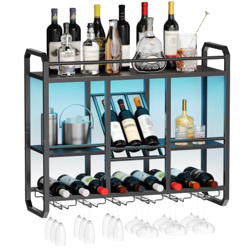 Wine Shelf with Glass Holder 4 Tier Metal Hanging Wine Display Shelf