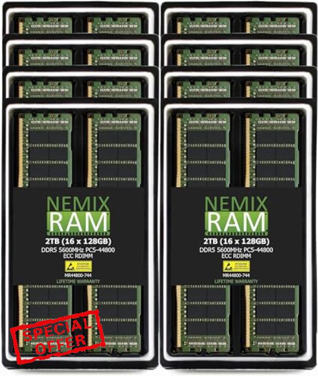 NEMIX RAM 2TB (16X128GB) DDR5 5600MHZ PC5-44800 CL46 4Rx4 1.1V 288-PIN ECC RDIMM Registered Server Memory KIT Compatible with Supermicro B13DET Motherboard