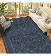 Dusty Teal Area Rug for Living Room, Floral Washable Rugs 5x7 for Bedroom, Dining Room, Classroom...