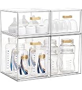 LALOBLUE Stackable Storage Drawers, 6 Pack Clear Acrylic Organizer Bins with Golden Handles, Mult...