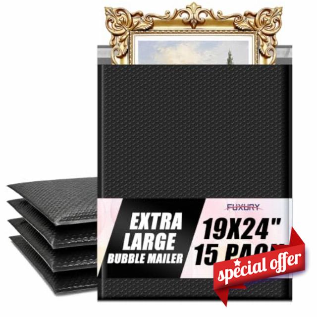 Fuxury Bubble Mailers 19x24" 15 Pack Black Large Padded Envelopes Lightweight Large Capacity Shipping Envelopes Tear Resistant Self Seal Shipping Bags for Coats