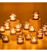 Glasseam Glass Tealight Candle Holder: 24 PCS Green Ribbed Votive Candle Holders Bulk Small Chris...