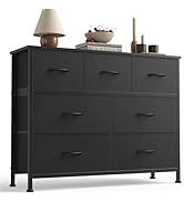 Sweetcrispy Nightstand Small Bedroom Dresser with 4 Fabric Drawers,Bed Side Furniture End Table,W...