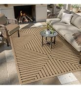 Lahome Neutral Geometric 5x7 Washable Rugs for Living Room Office, Black and Nature Outdoor Patio...