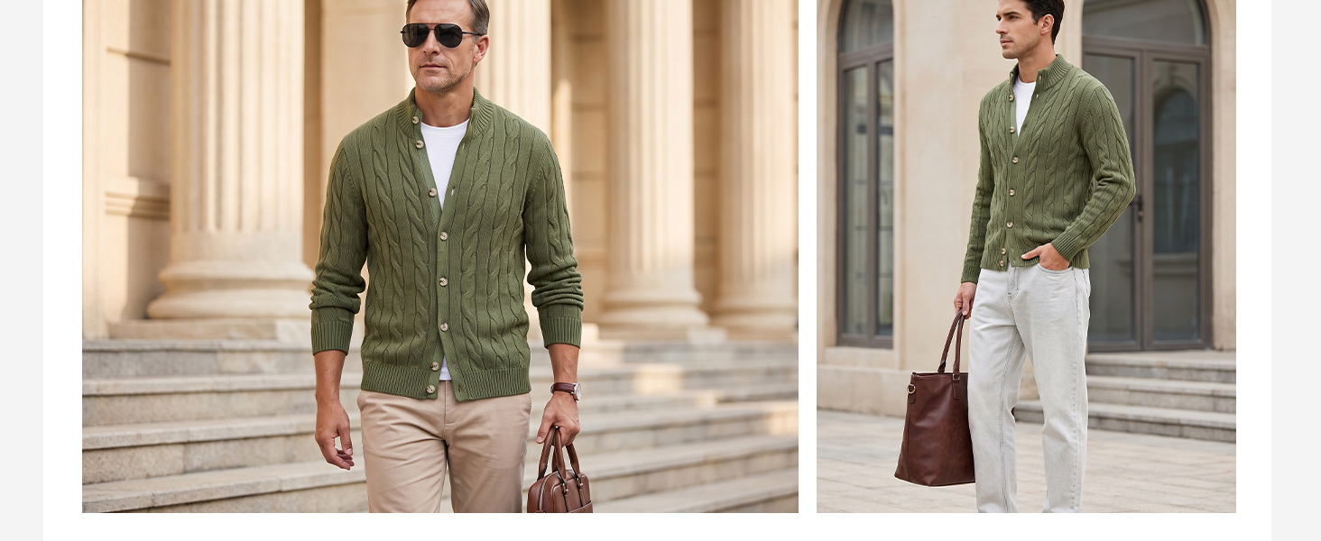 Slim fit cable knit cardigan with button front