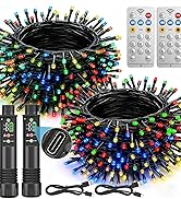 Rechargeable Battery Christmas Lights with Remote, 2 Pack Total 66ft 200 LED Rechargeable Battery...