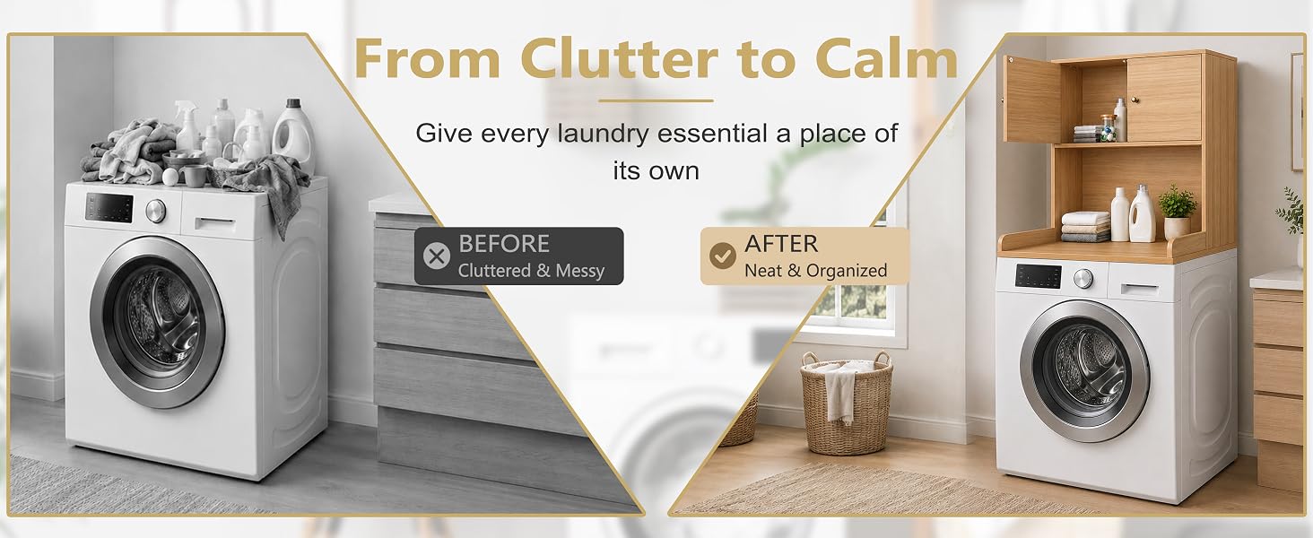 Washer Dryer Countertop with Cabinets, 2-Tier Laundry Countertop with Shelf