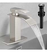 Hoimpro LED Bathroom Faucet 3 Hole Brushed Nickel Waterfall Sink Faucet 8 Inch Widespread Modern ...