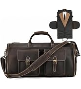 Yevabo Full Grain Genuine Leather 2-in-1 Garment Dufflel Bag for Men Foldable Suit Carrier with I...