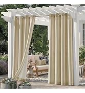 Sunshelf 4 Panels Outdoor Stripe Curtains for Patio, Waterproof Light Filtering Indoor Outdoor Cu...