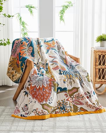 ERZVND Boho Throw Blanket for Bed, Sofa,Cozy Lightweight Summer Blanket,100% Woven Cotton Southwe...