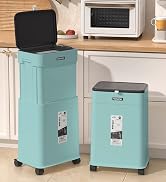 Kitchen Trash Can with Lid, Adjustable Height 20L/5.3Gal Rolling Garbage Can on Wheels, Slim Tras...
