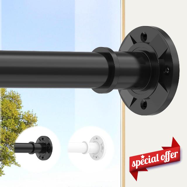 Tension Curtain Rod Extra Long Outdoor Curtain Rod Black Shower Curtain Rods No Drilling 31-168 In（2.58-14Ft）Adjustable Spring Tension Rods Heavy Duty for Bathroom Patio Window Rust Proof